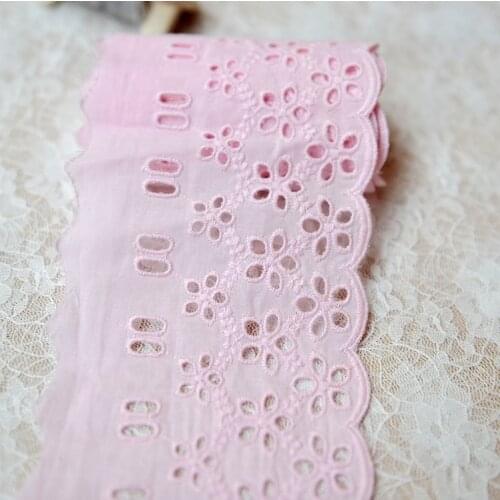 2 Meters Cotton Lace Trims Cloth Pink Cotton Embroidery Lace Fabric for DIY Patchwork Women Garment Accessories 9cm