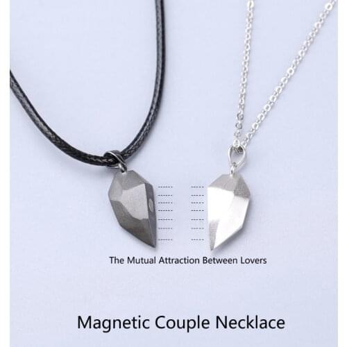 2Pcs Lovers Heart Pendant Couple Strong Magnetic Distance Heart Pendant Necklace