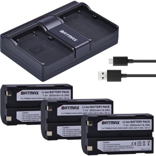 3Pcs 2600mAh Battery for Trimble 54344, 92600 Pentax Battery + Dual USB Charger for Trimble 5700 5800,MT1000,R7,R8 GPS Receiver