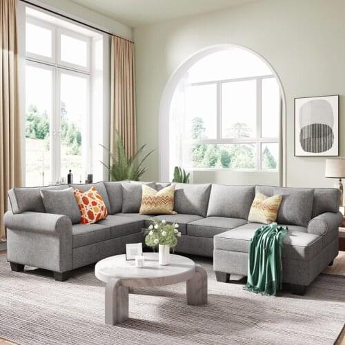3Pcs Chenille Sectional Sofa Upholstered Rolled Arm Classic Chesterfield Sectional Sofa 3 Pillows Included