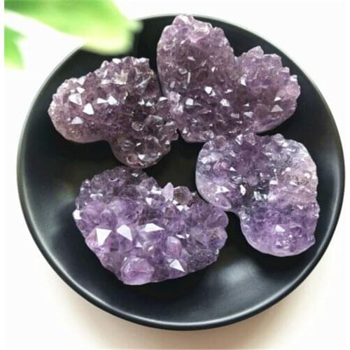 60-80g Natural Amethyst Geode Cluster Quartz Crystal Hand Carved Heart Healing