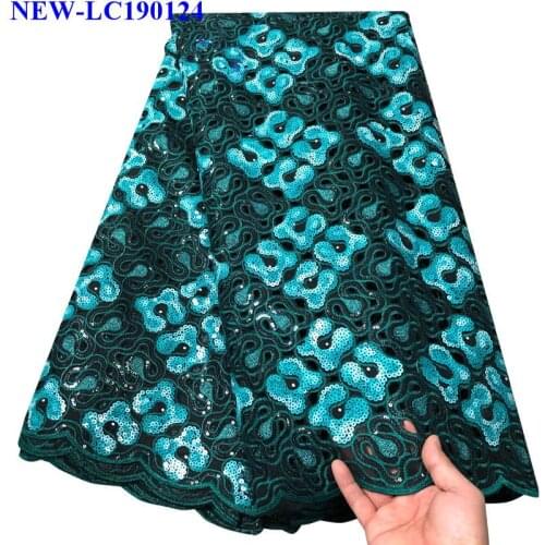 African Tulle Lace Fabric 2019 High Quality Green African Orangza Lace Fabric With Sequins For African Wedding Dress HA-001