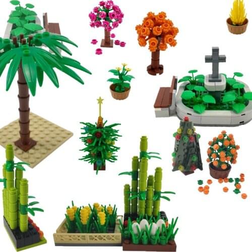 City Accessories Flowerbed Seat Bamboo Plant Potted Educational Toy Set Building Blocks For MOC Cities