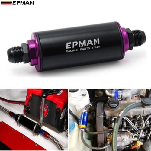 Black Racing Ready Inline Aluminum Fuel Filter AN6 With 100 Micron Element Steel SS EP-OF06