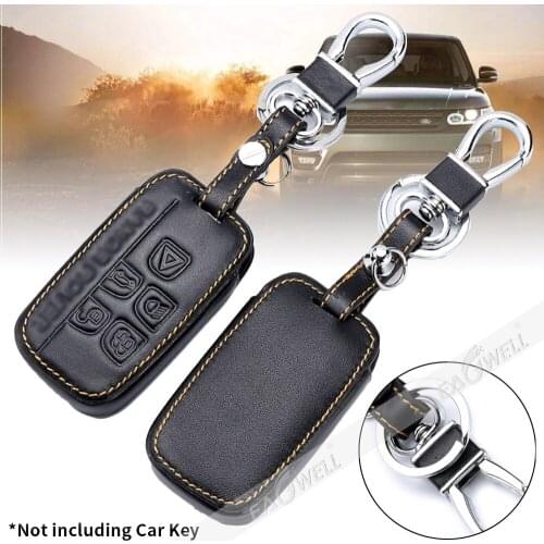 Black 5 Button Leather Car Key Case Cover Keyless Remote Fob Shell Skin Holder For 2013-2016 Land Rover LR4 Range Rover Evoque