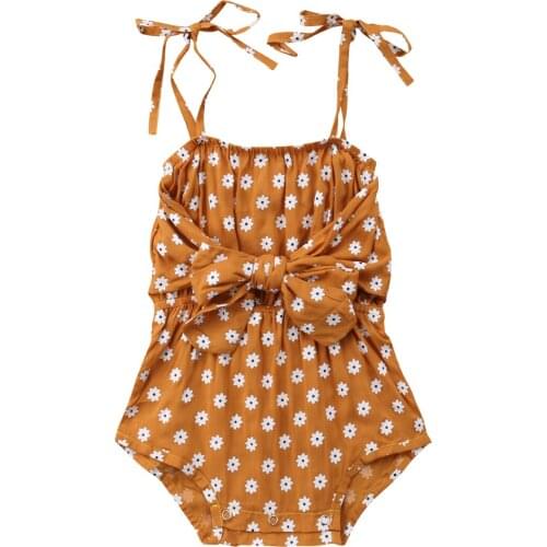 Citgeett sUMMER Neck Toddler Infant Baby Girl Floral Bowknot Bodysuit Yellow Jumpsuit Summer Outfit Casual Clothes