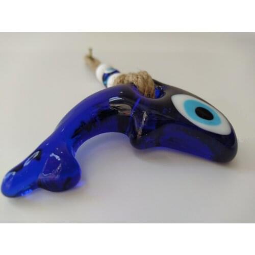 Dolphin Evil Eye 9cm Glass Bead Pendant Charm Turkish Handmade Amulet Wall Hanging Talisman Boho Home Decor Made in Turkey