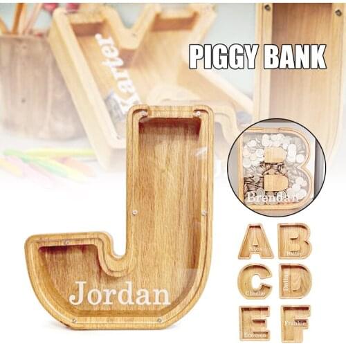 Wooden Piggy Bank Creative Simple Alphabet Storage Tank Personalized Desktop Ornament for Home Living Room Bedroom TS1