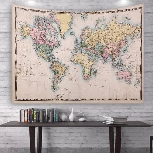 Ancient World Map Tapestry Landscape Hanging Flower Psychedelic Tapestry Wall Hanging Decor Halloween Deco
