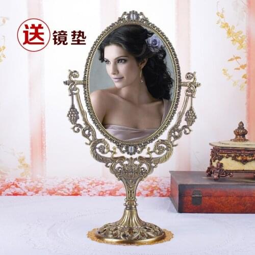 Vintage princess silver metal desktop makeup mirror compact mirror dressing cosmetic mirror with pearl decorative J006