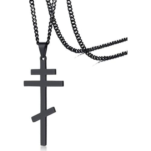 Christian Russian Orthodox Cross Pendant Necklace Prayer Big Pendant Black Color INRI Crucifix Cross Pendant Necklace Men
