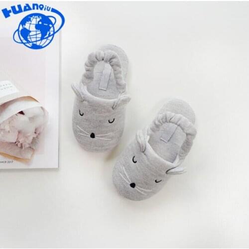 HUANQIU New Autumn And Winter Cute Little Mouse With Cotton Slippers Breathable Knit Super Cute Baby Slippers Wyq109