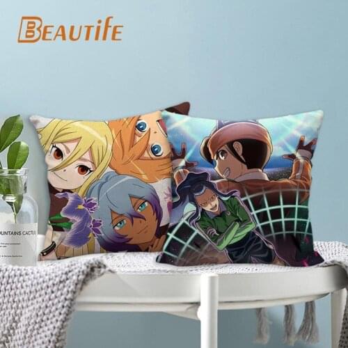 Custom Inazuma Eleven Pillowcase Cartoon Wedding Decorative Cotton Linen Pillow Case For Home Pillow Cover 45X45cm One Side