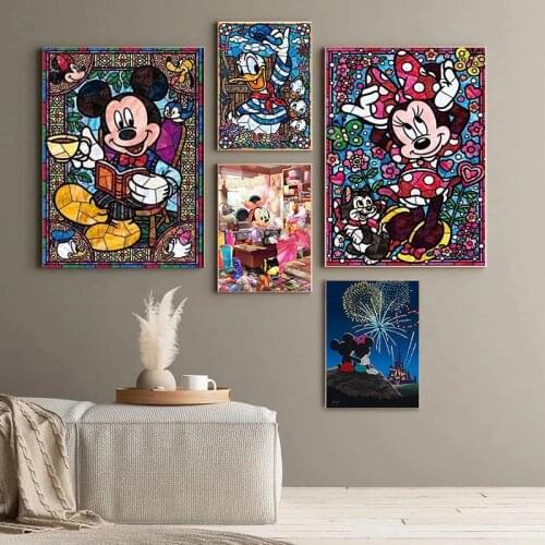Disney Mickey and Minnie Donald Duck Canvas Paintings Graffiti Cartoon Posters and Prints Wall Art Pictures for Room Home Decor