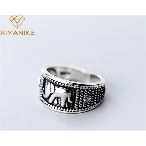 XIYANIKE 925 Sterling Silver Vintage Simple Elephant Animal Opening Rings Jewelry For Women Couple Anniversary Gift