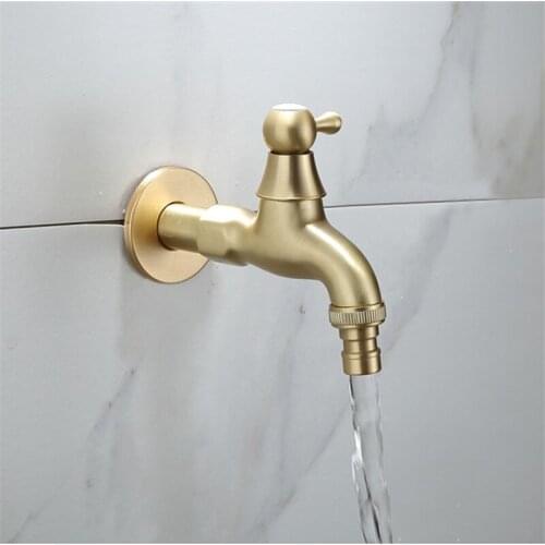 Washing Machine Faucet Soild Brass Single Cold Wall Mounted G1/2 & G3/4 Bibcock Outdoor Garden Tap Mop Pool Faucets Brushed Gold