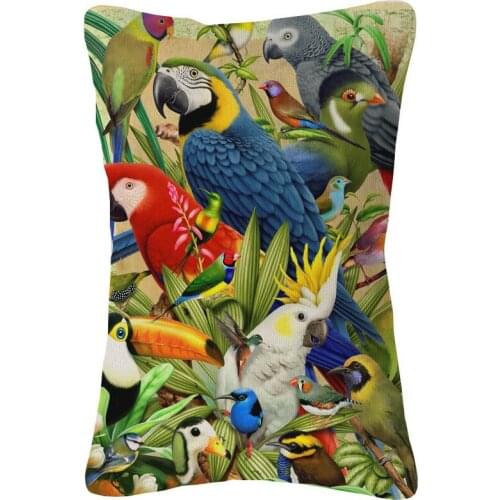 Colorful Birds Hummingbird Animals Cushion Covers Peacock Feather Hand Painting Beige Linen Pillow Case Sofa Decoration