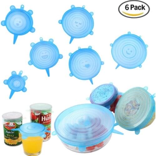 6-piece Food Grade Silicone Fresh-keeping Cover Multi-functional Transparent Vacuum Preservation Cover With Emoticons For Home