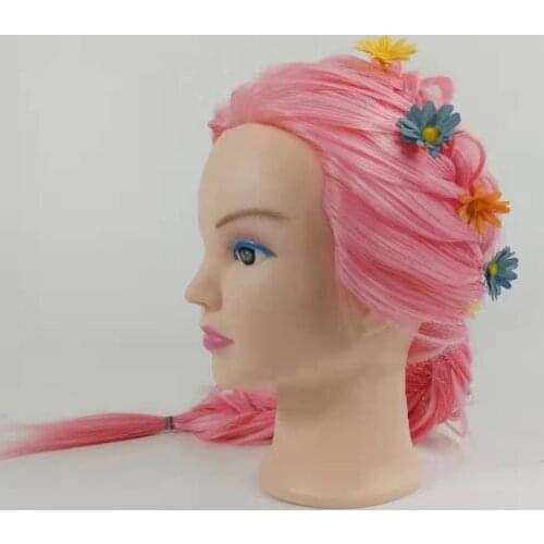 Doll Manquein Head for Hair Styling, Braiding, Cosmetology, Practice with Synthetic Hair Pink