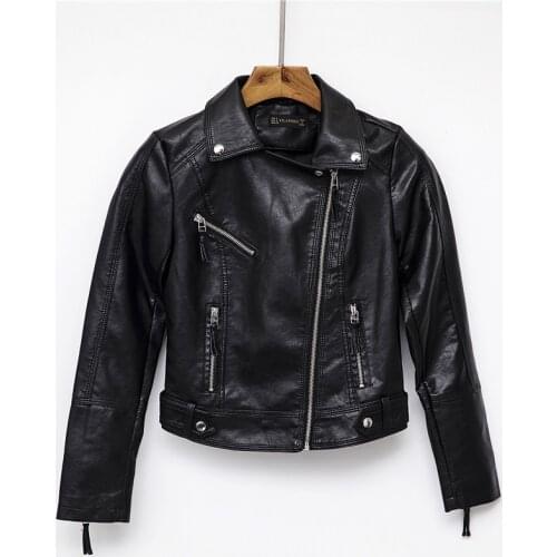 Women Autumn Pu Faux Soft Leather Motorcycle Zipper Jacket Female Turndown Collar Slim Long sleeve Biker Coats Basic Streetwear