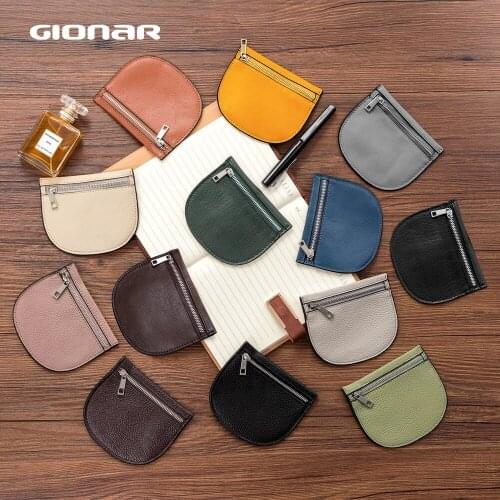 GIONAR Genuine Cow Leather Kawaii Small Purse for Coins Little Mini Money Bag Zipper Wallet Pouch