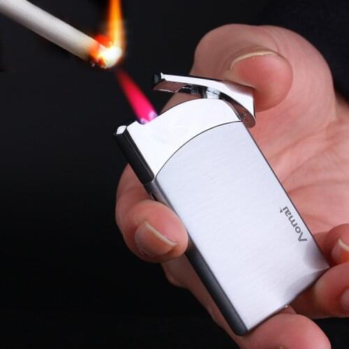 Metal Ultra Thin Jet Torch Turbo Lighter Butane Gas Cigar Lighter Windproof Long Stripe Straight Fire Welding Cigarettes Lighter