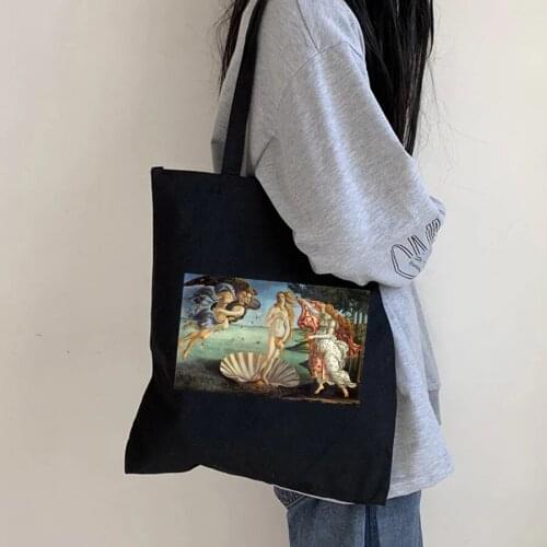 The Birth Of Venus Art Fashion Kawaii Canvas Tote Shopping Bag With Zipper Large Handbags For Women Vintage Shoulder Bags Bolsos