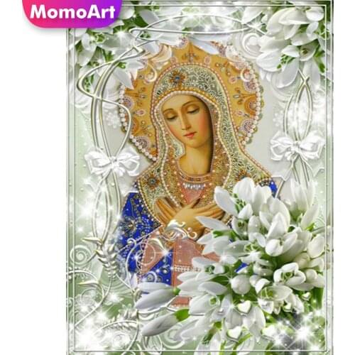 MomoArt 5D Diamond Painting Religion Full Drill Square Diamond Embroidery Virgin Cross Stitch Mosaic Lily Rhinestones Wall Art