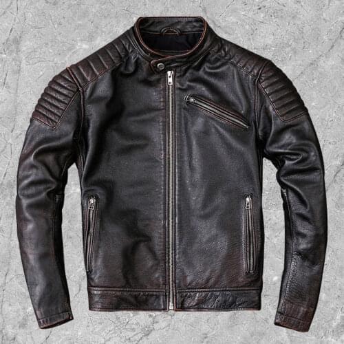 2021 Men Autumn Winter New Cowhide Leather Jackets Mens Genuine Cow Leather Coats Male Motor Biker Short Slim Overcoats W621