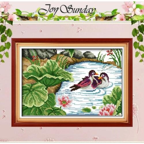 Mandarin Duck in the Lotus pond Counted Cross Stitch 11 14CT Cross Stitch Sets Wholesale Cross-stitch Kits Embroidery Needlework
