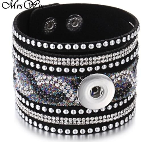 Newest Snap Bracelets for women Rhinestone Crystal Multilayer Wrap Leather Bracelet fit 18mm Snap Buttons Bracelets&Bangles