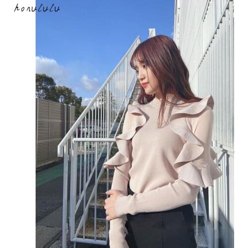 2021 spring and summer new product sweet lotus leaf flying sleeve tulle stitching knitted bottoming shirt blouse