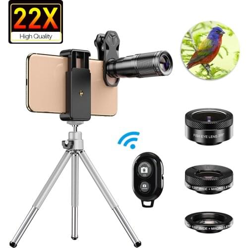 APEXEL 4in1 Phone Camera Lens HD 22X Telescope Lens Telephoto Zoom Monocular+Mini Tripod Wide Angle Macro Lens Fisheye For phone