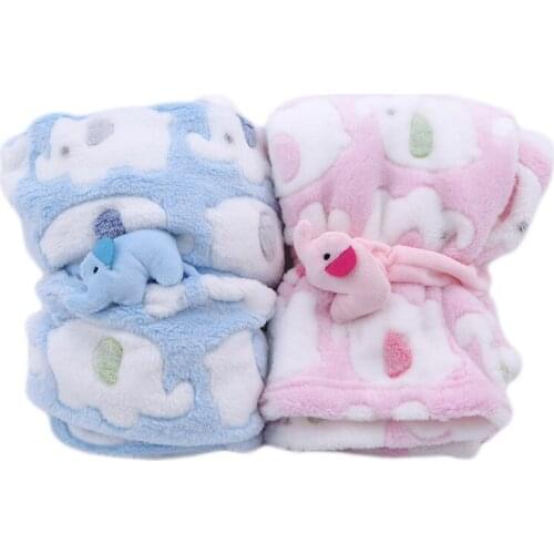 Cute Elephant Cartoon Baby Blanket Newborn Elephant Air Conditioning Quilt Coral Velvet Pillow Quilt dual-use Baby Products
