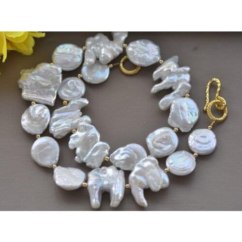 Z10671 18" 24mm Baroque White Reborn Keshi Coin Pearl Choker Necklace