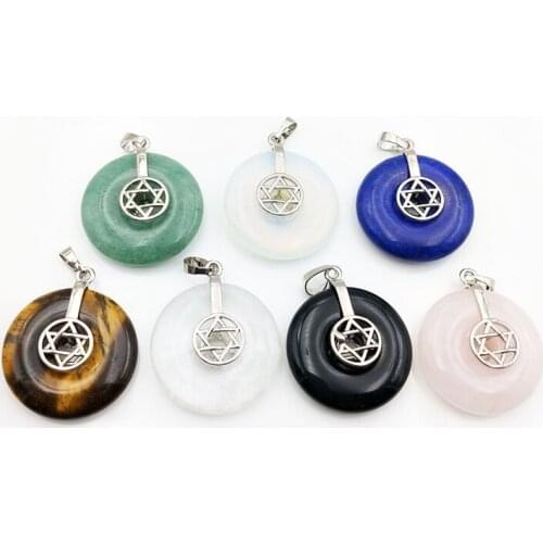 David star mala pendant gems stone donut mala pendant large round circle pendant lapis crystal quartz tiger eye stone charm