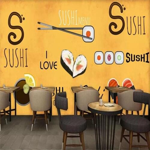 Custom wallpaper hand-painted Japanese restaurant sushi restaurant background decorative wall advanced waterproof material