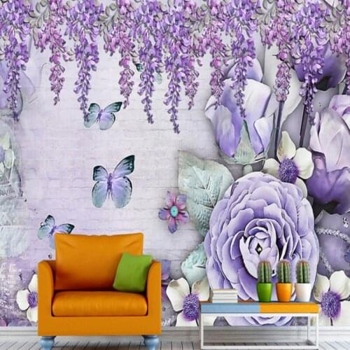 Drop Shipping Photo Wallpaper Romantic Purple Flower Butterfly Home Living Room Decoration Background Mural Custom Wallpaper