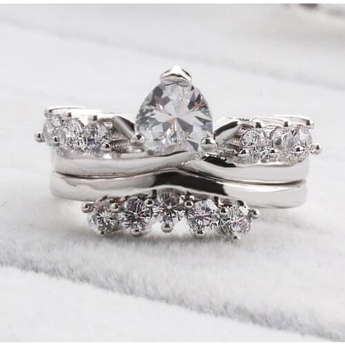 WYJZY European and American gorgeous couple V-shaped heart set suit ring fashion lover gift jewelry