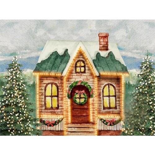 Santas Grotto Christmas Backdrop Noel Pine Trees Xmas Party Banner Oil Painting Sparkle Lights Portrait Backgrounds Studio Prop