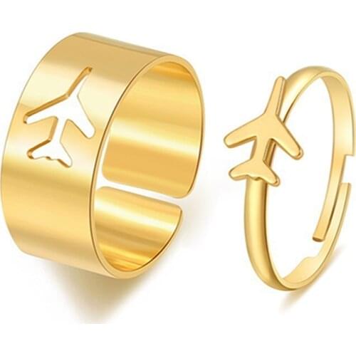 Airplane Couple Ring for Women Men Pilot Flight Butterfly Dinosaur Shark Star Moon Heart Snake Lightning Ring Wedding Set Gift