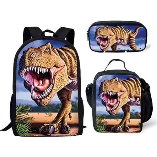 Boys Dino School Bags Kids Tyrannosaurus Rex Dinosaur Printing School Backpack Children 3pcs/set Schoolbag Bolsa