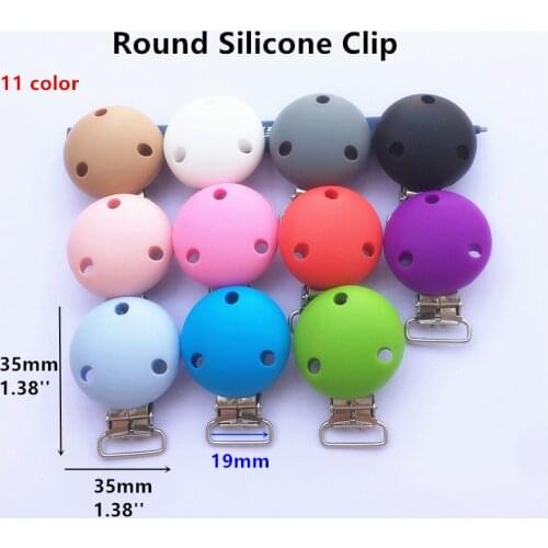 Chenkai 50PCS Silicone Round Teether Clips DIY Baby Pacifier Dummy Teething Soother Nursing Toy Chain Holder Clips BPA Free