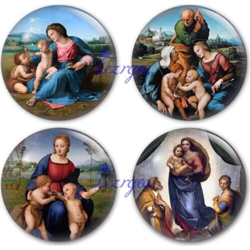 Artist Virgin Mary glass cabochon,Raphael painting Renaissance painter Round photo glass cabochon demo flat back Making findings