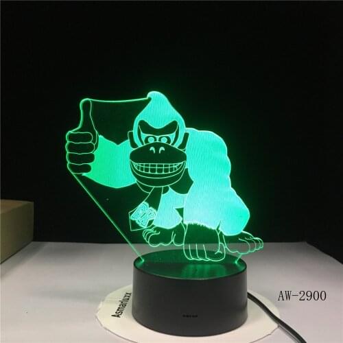 Monkey Night Light LED Cute Animal 3D Visual Creative Acrylic 7 Color Gradient USB Desk Lamp Kids Birthday Holiday Gifts 2900