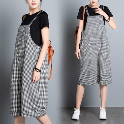 Loose Maternity Short Pants Pregnant Trousers Strap Belt Bib Pants 2021 Summer Plaid Pregnant Women Overalls Jumpsuits Plus Size
