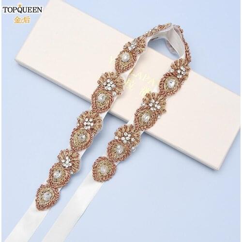 TOPQUEEN S436 Rose Gold Belt Wedding Beaded Belt Bridal Rhinestone Wedding Belt Formal Dress Belts for Women Prom Belt for Dress