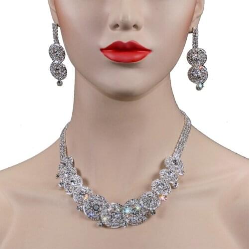 Chran Unique Design Sparkling Rhinestone Wedding Jewelry Sets for Women Silver Plated Fashion Jewelry Set for Bridemaid
