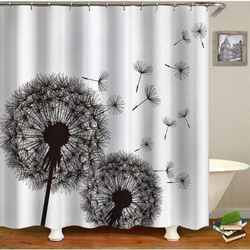 Vintage Classic Dandelion Waterproof Shower Curtain Polyester Fabric Bathroom Set with Hooks Grey