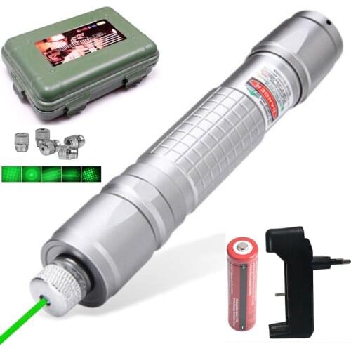 High-power laser pointer 5 milliwatt green laser sight 10000m ultra-long radiation laser + 18650 battery + charger + 5pcs cap